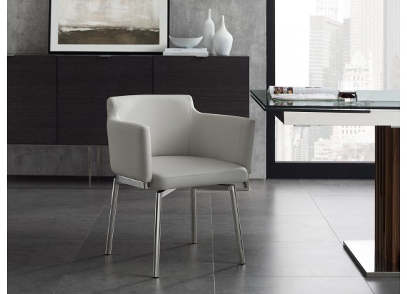 Casabianca SUZZIE Arm Dining Chair In Gray With Swivel Polished Stainless Steel Base - Lifestyle