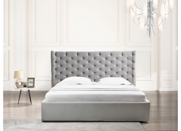 Casabianca Home Parker King Size Bed In Gray Velvet Fabric Tufted Headboard With Storage - Lifestyle