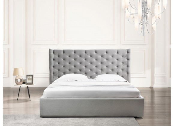 Casabianca PARKER Queen Size Bed In Gray Velvet Fabric Tufted Headboard With Storage - Lifestyle