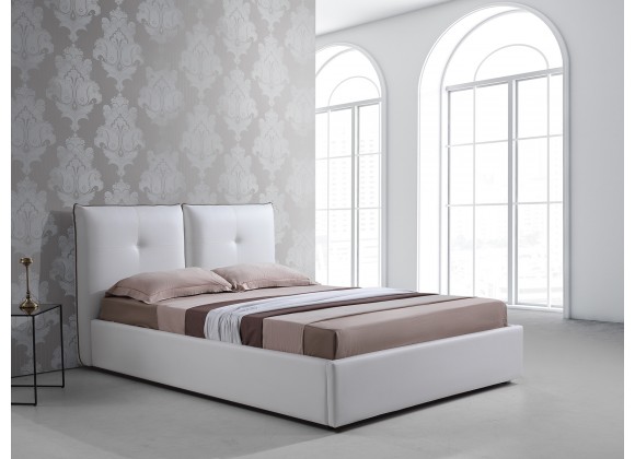 Casabianca ARIA Queen Size Bed In White Pu-leather With Taupe Pu Piping And Storage - Lifestyle