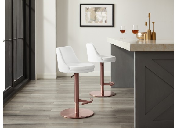 Casabianca ELEMENT Element Bar Stool In White and Rose Gold Stainless Steel Base - Lifestyle