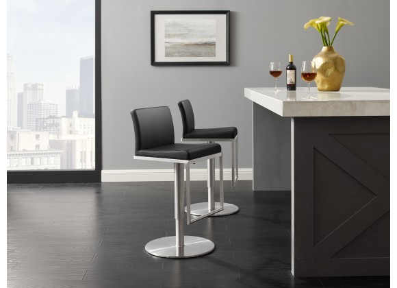 Casabianca VENETIAN Bar Stool In Black With Brushed Stainless Steel Base - Lifestyle
