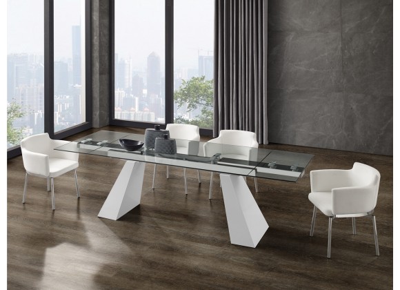 Casabianca COMO Dining Table In Clear Tempered Glass With White Painted Base - Lifestyle