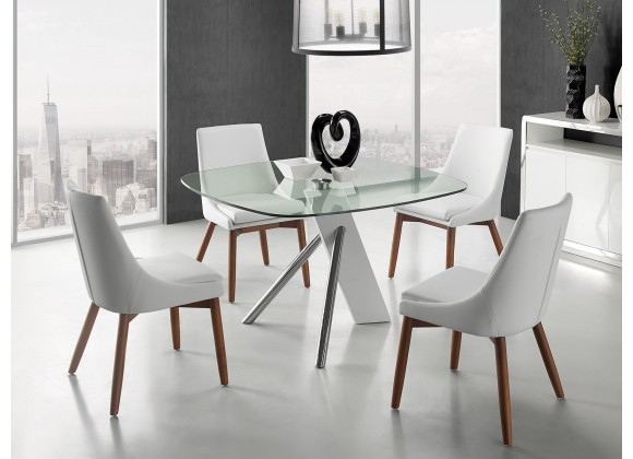 Casabianca CREEK Dining Chair In White Pu-leather With Walnut Veneer Base - Lifestyle