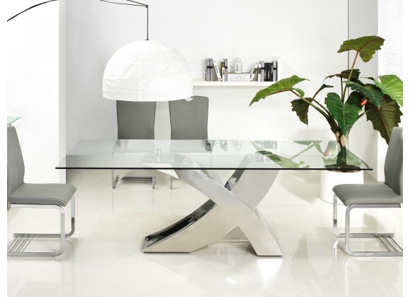 Casabianca GENEVA Dining Table In Clear Glass With Polished Stainless Steel Base - Lifestyle 1