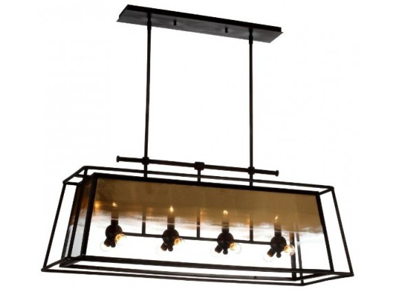 ZEEV Lighting Occasus Chandelier -  Rustic Iron With Gold Leafed Glass