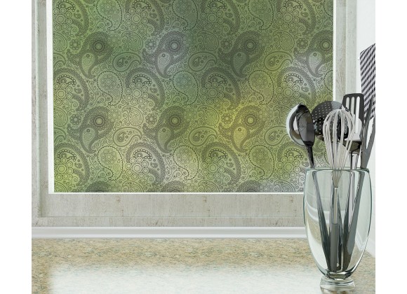 Odhams Press Crazy Paisley Black Frosted Non-Adhesive Decorative Window Film - Privacy Cling Film