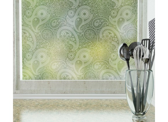 Odhams Press Crazy Paisley White Frosted Non-Adhesive Decorative Window Film - Privacy Cling Film