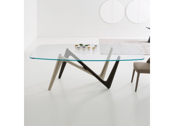 Bellini Modern Living Esse Dining Table Bronze and Titanium Base with Glass Top, Lifestyle