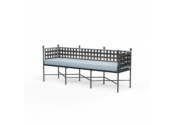 Provence Garden Bench in Canvas Skyline w/ Self Welt - Front Side Angle