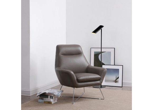 Whiteline Modern Living Daiana Chair In Dark Gray Italian Leather And Stainless Steel Legs - Lifestyle 2