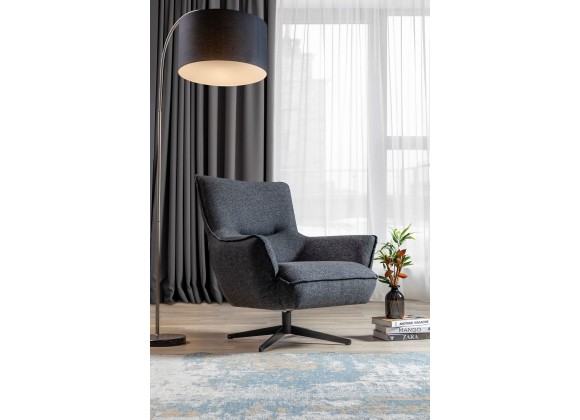 Whiteline Modern Living Fatsa Swivel Chair In Dark Gray Linen Fabric And Matte Black Powder-Coated Metal Legs - Lifestyle