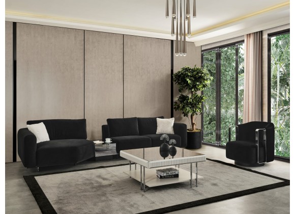 Whiteline Modern Living Vision Accent Armchair with Black Fabric And Nickel Armrests and Base - Lifestyle