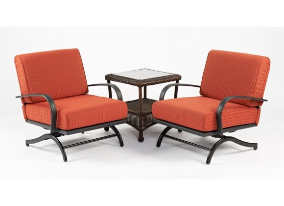 Outdoor Greatroom Company Chat Rocking Chairs w/ Papaya Cushions - Set of Two - Set in Angle