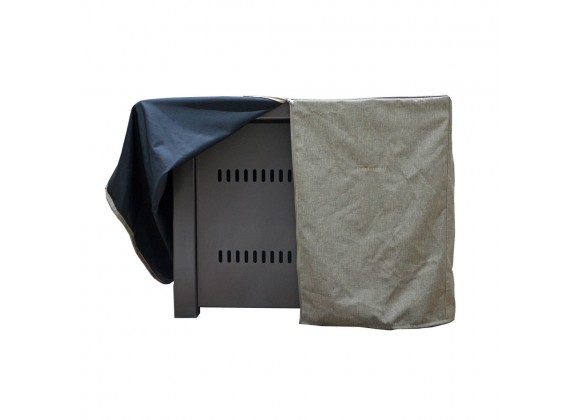 AZ Patio Heaters Square Fire Pit Commercial Cover in Tan - Front Opened Angle