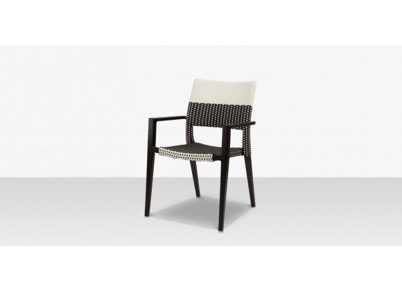 DecoScapes Chloe Dining Arm Chair With Espresso And White Wicker With Espresso Frame - Angled