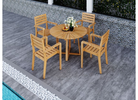 Hi Teak Furniture Louvel Teak Outdoor Stacking Armchair - Lifestyle
