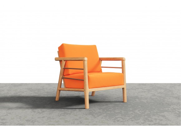 Hi Teak Furniture Daniele Sofa with Sunbrella Melon Cushion - Angled