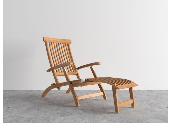 Hi Teak Furniture Adelle Teak Folding Outdoor Deck Chair Lounge - Angled