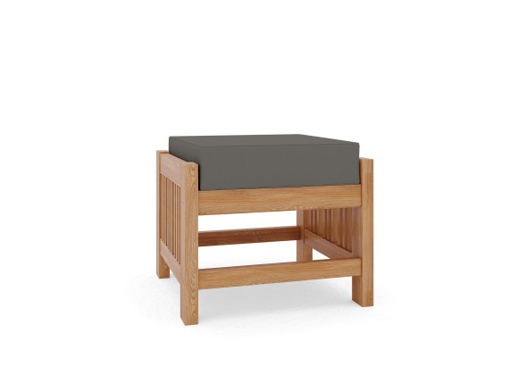 Hi Teak Furniture Sylvie Teak Outdoor Ottoman with Sunbrella Charcoal Cushions - Front Angled