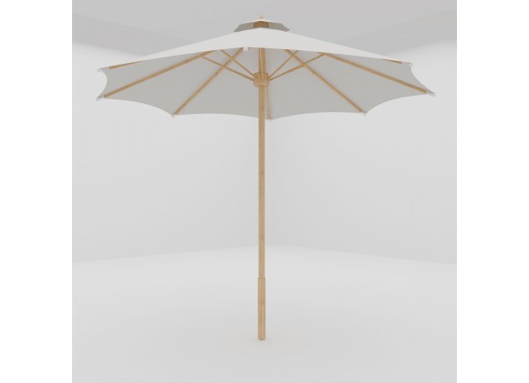 Hi Teak Furniture Marche 118" Diameter Teak Outdoor Umbrella in White - Angled