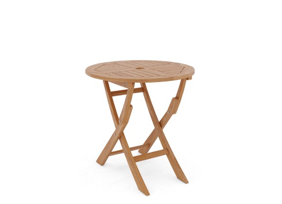 Hi Teak Furniture Lydie Round Teak Folding Outdoor Dining Table with Umbrella Hole - Angled