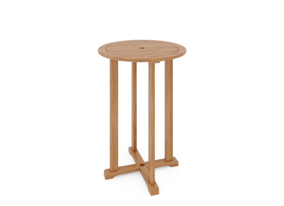 Hi Teak Furniture Clement Round Teak Bar Height Outdoor Bistro Table with Umbrella Hole - Angled