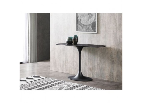 Whiteline Modern Living Amarosa Console Table With Clear Glass And Ceramic Top In Black Powder Coated Metal Base - Lifestyle