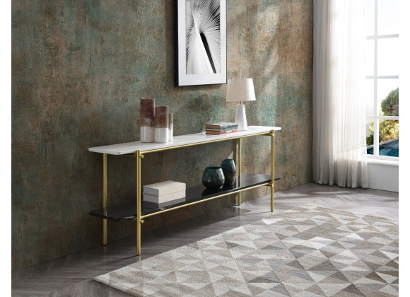 Whiteline Modern Living Fairview Console High Glossy Crystal White With Marble Top - Lifestyle