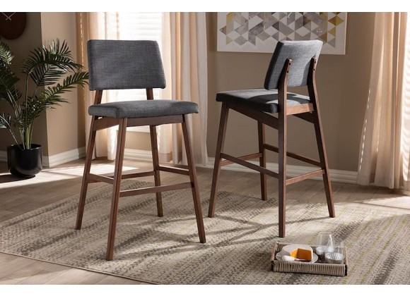 Baxton Studio Colton Bar Stool - Set of 2 - Dark Grey
