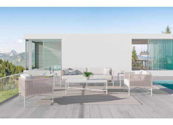 Azzurro Living Corsica Coffee Table in Matte White Aluminum - Lifestyle in Set
