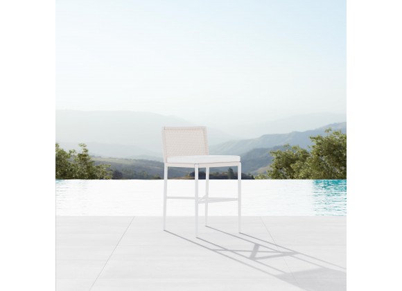 Azzurro Corsica Counter Stool With Matte White Aluminum Frame And Sand All-Weather Rope - Lifestyle