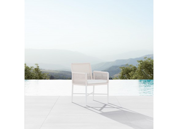 Azzurro Corsica Dining Chair With Matte White Aluminum Frame And Sand All-Weather Rope - Lifestyle