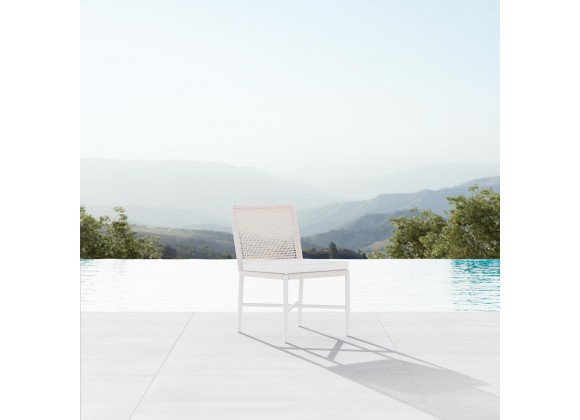 Azzurro Corsica Armless Dining Chair With Matte White Aluminum Frame And Sand All-Weather Rope - Lifestyle