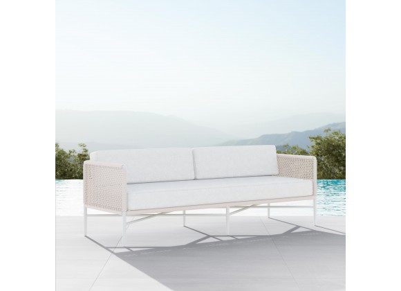 Azzurro Corsica 3 Seat Sofa With Matte White Aluminum And Sand All-Weather Rope And Cloud Cushion - Lifestyle