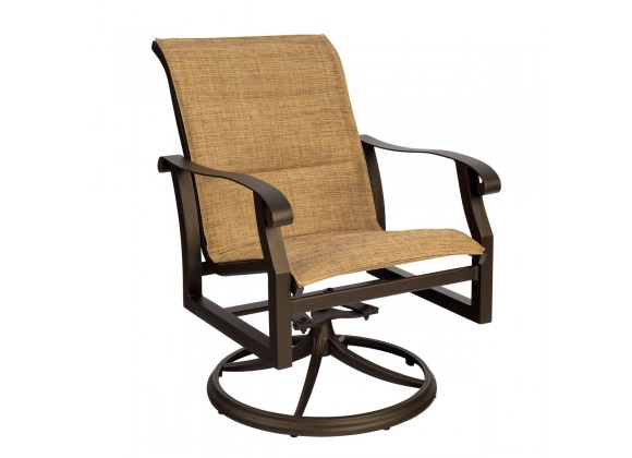 Woodard Cortland Padded Sling Swivel Rocking Dining Arm Chair