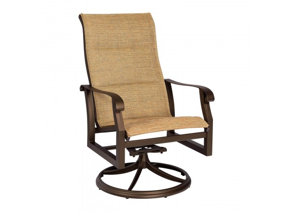 Woodard Cortland Padded Sling High Back Swivel Rocking Dining Armchair