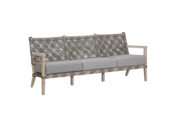 Essentials For Living Costa Outdoor 77" Sofa - Dove Flat Rope Performance Dove, Gray Teak - Front Side Angle