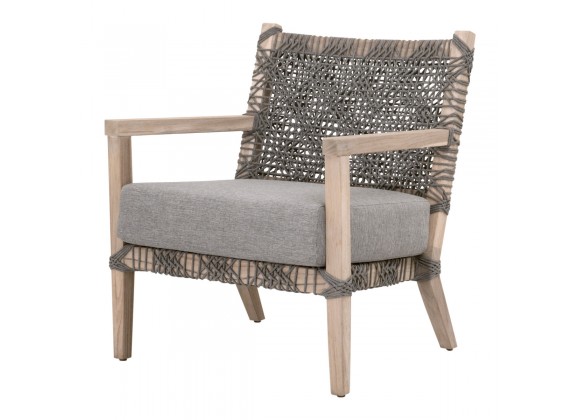 Essentials For Living Costa Outdoor Club Chair - Dove Flat Rope, Performance Dove, Gray Teak - Front Side Angle