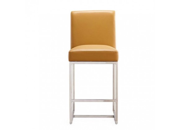 Manhattan Comfort Element 37.2 in. Camel and Polished Chrome Stainless Steel Counter Height Bar Stool Front