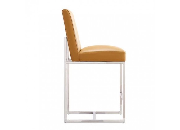 Manhattan Comfort Element 37.2 in. Camel and Polished Chrome Stainless Steel Counter Height Bar Stool Side