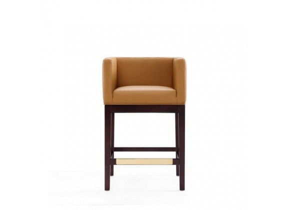 Manhattan Comfort Kingsley 34 in. Camel and Dark Walnut Beech Wood Counter Height Bar Stool Front