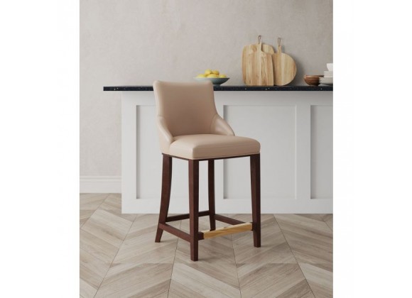Manhattan Comfort Modern Shubert Counter Stool Upholstered Leatherette with Beech Wood Legs Tan