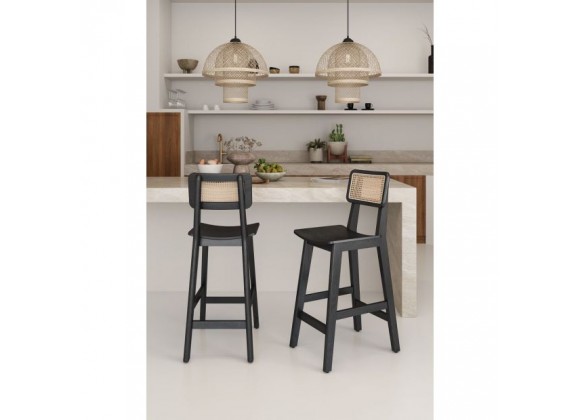 Manhattan Comfort Versailles Counter Stool in Black and Natural Cane