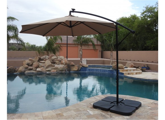 AZ Patio Heaters Offset Cantilever Umbrella in Tan with LED Lights - Lifestyle