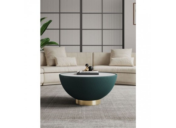 Manhattan Comfort Modern Anderson Coffee Table Upholstered in Leatherette with Ceramic Faux Marble Tabletop Green