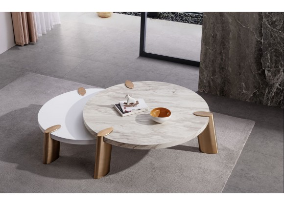 Whiteline Modern Living Mimeo Round Coffee Table With Matt White Top - Lifestyle