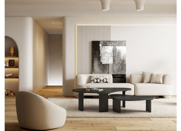 Whiteline Modern Living Pam Coffee Table In Black Oak Top and Wood Ribbed Black Matt Base - Lifestyle