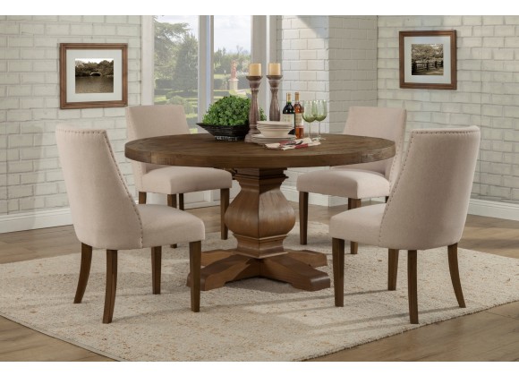 Alpine Furniture Kensington Round Solid Pine Dining Table in Walnut  - Lifestyle