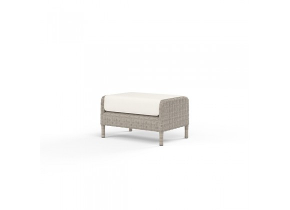 Manhattan Ottoman in Linen Canvas w/ Self Welt - Front Side Angle